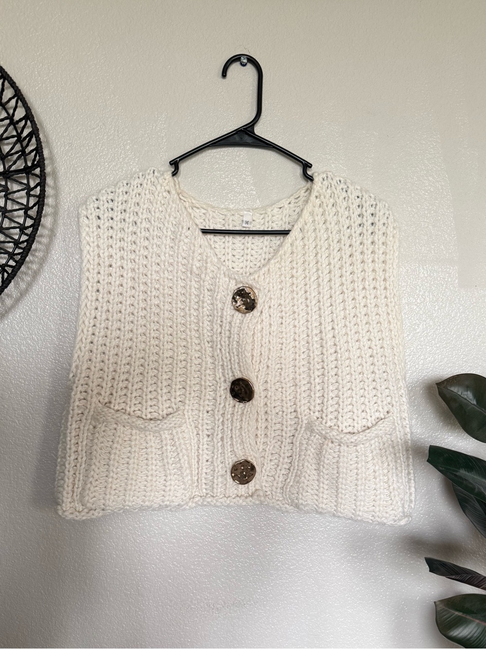 Amazon Cream Chunky Knit Button-Front Cardigan Vest